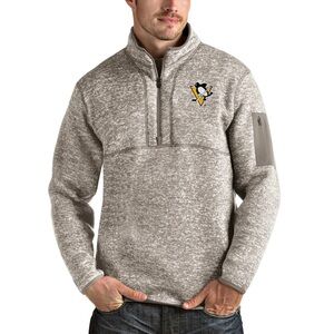 Antigua Men's Pittsburgh Penguins Oatmeal Fortune Half-Zip Pullover Jacket